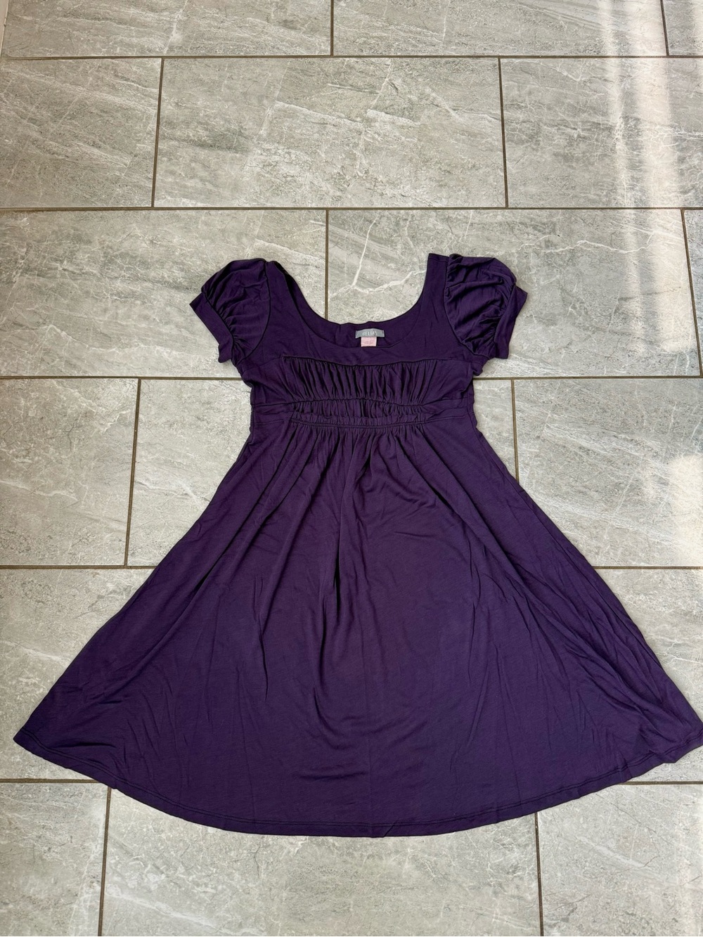 dELiA*s Vintage Y2K Eggplant Purple Short Puff-Sleeve Empire Dress Babydoll
